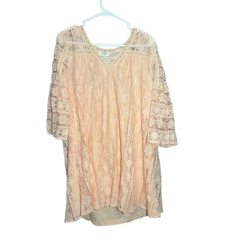 Umgee lace mini shift dress boho floral flowy feminine L